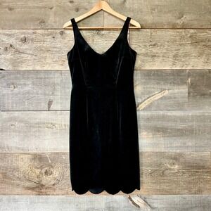 Milly New York Vintage Velvet Scalloped Hem Sheath Dress 4 Black Cocktail Party